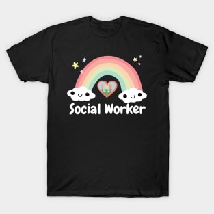 Cute Social Worker Heart Rainbow Squad Social Worker Month T-Shirt